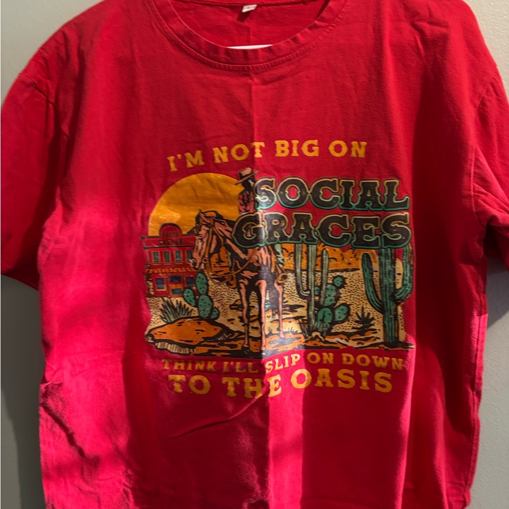 Social Graces Red Graphic Tee - Casual Women's Short Sleeve